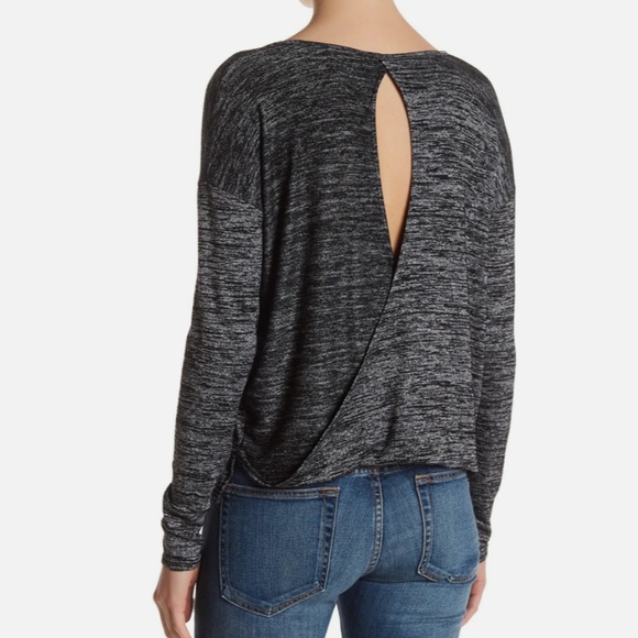 RAG & BONE JEAN BLACK HEATHER MIA LONG SLEEVE OPEN BACK SOFT TOP TEE - Picture 2 of 5